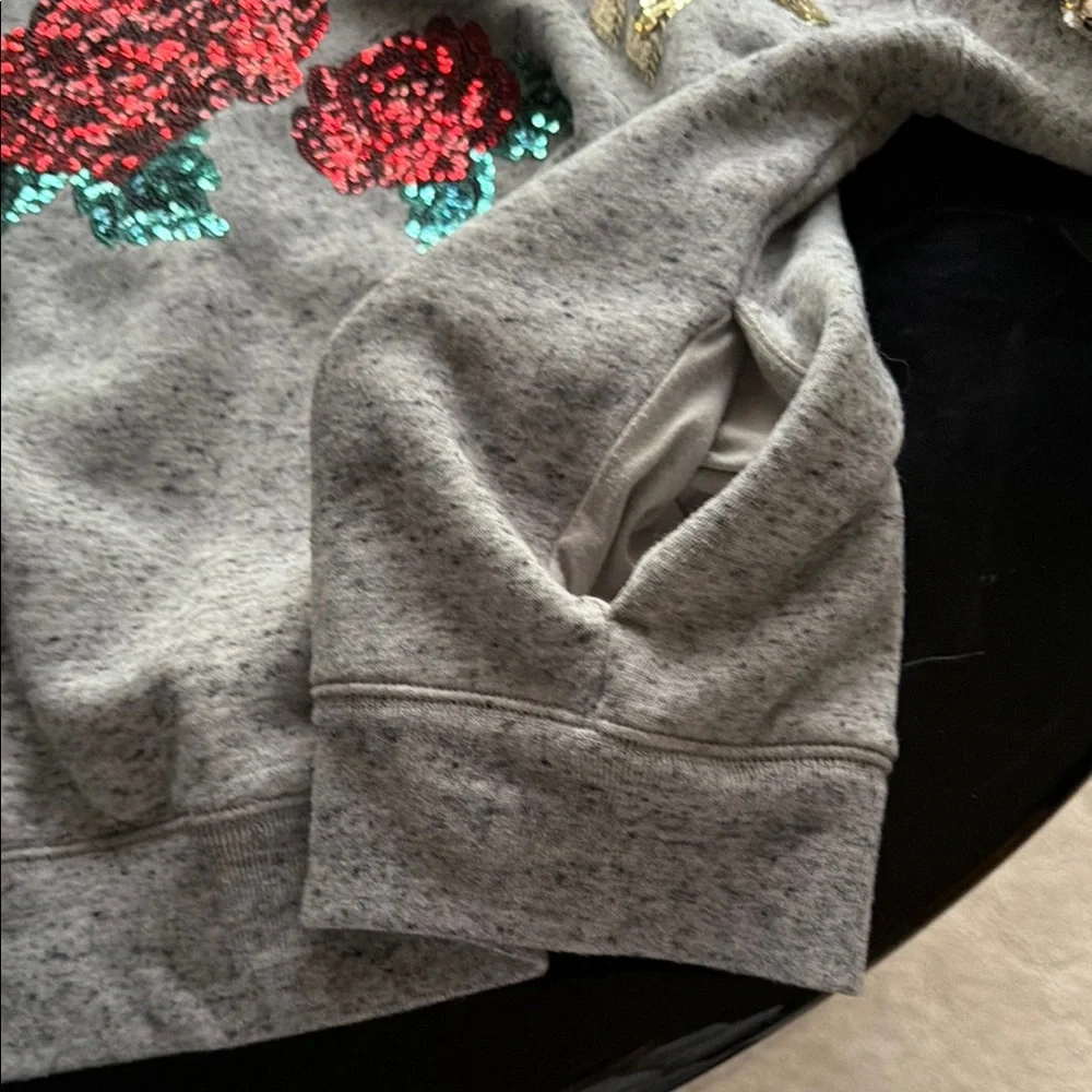 PINK Gold & Roses Sequin Heather Gray Hoodie with Gold Sequin Stripe - Picture 10 of 10